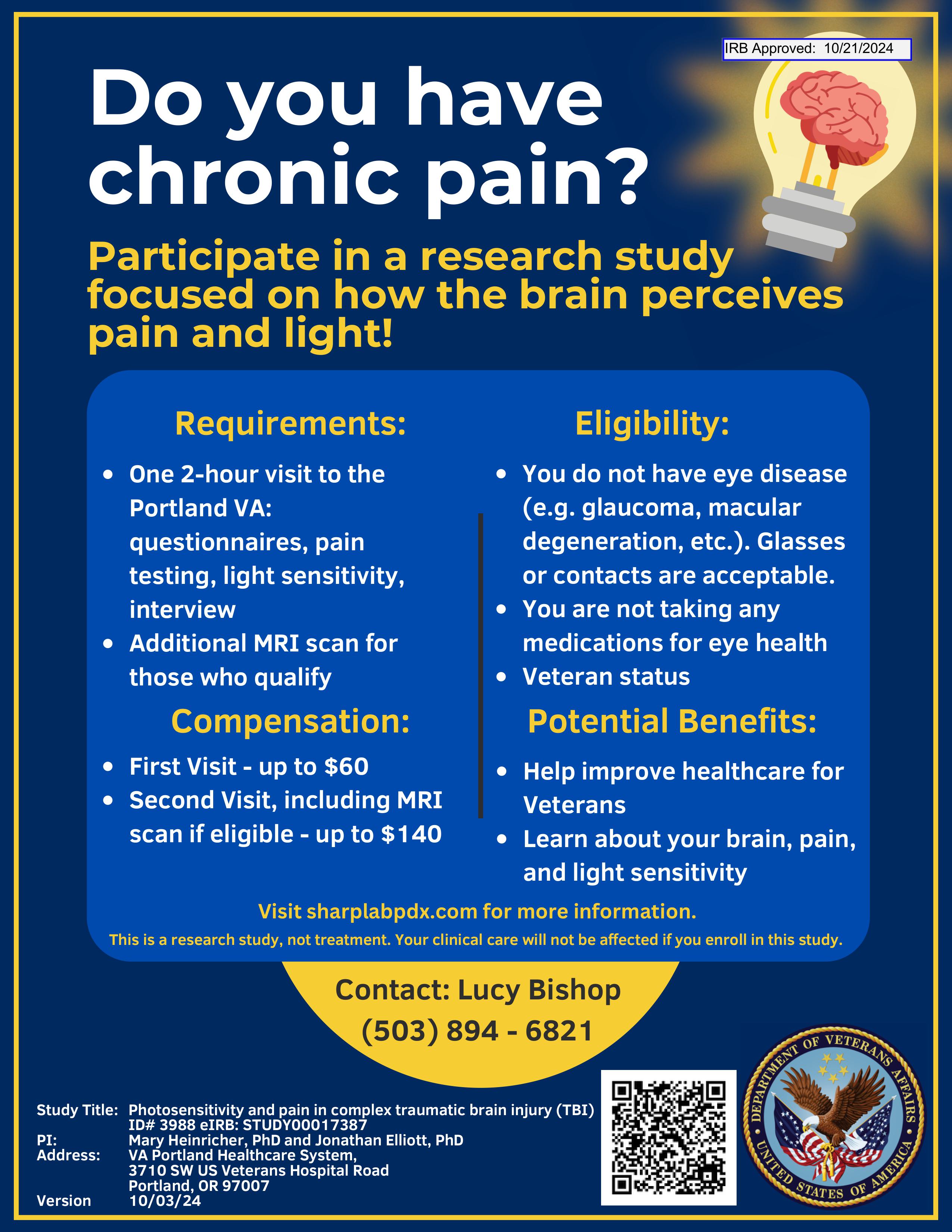 Sleep study recruitment flyer for Photosensitivity and Pain Study