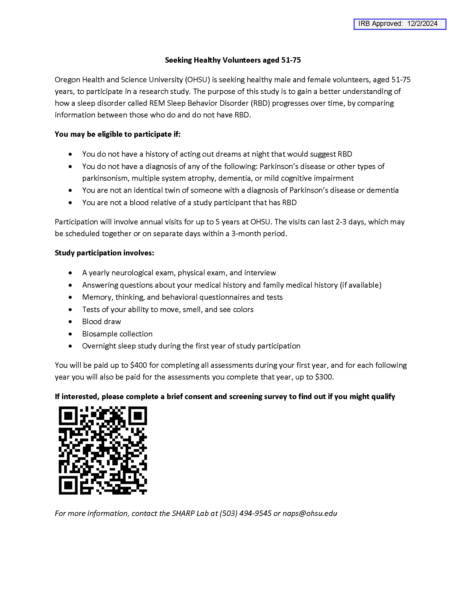 Sleep study recruitment flyer for Need Healthy Volunteers for Sleep Study
