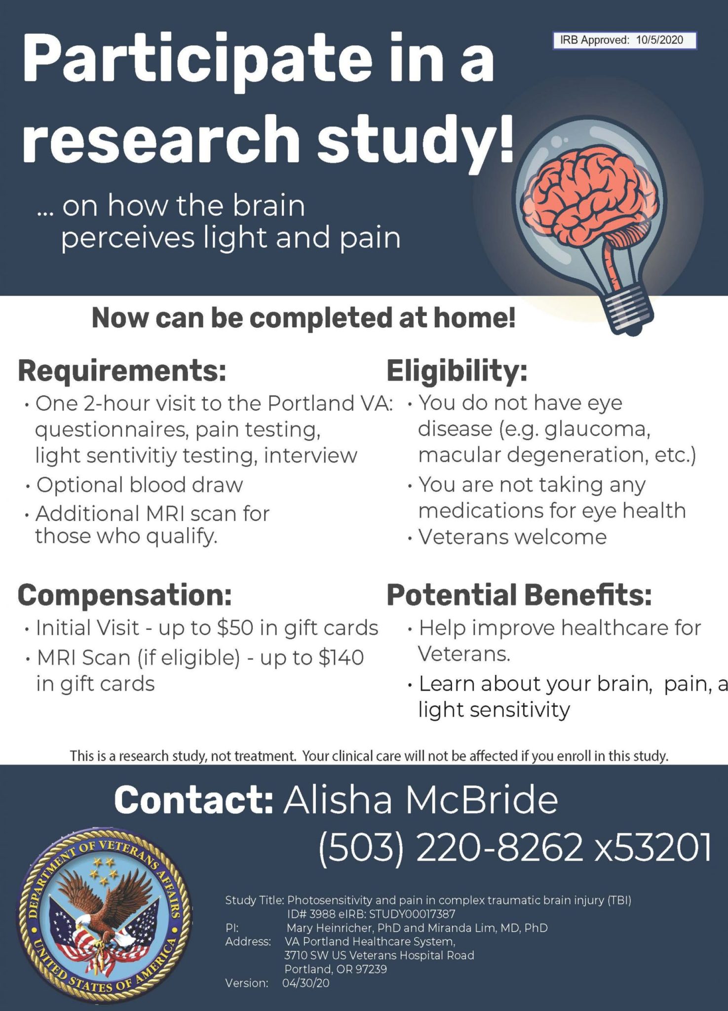 Sleep study recruitment flyer for Photosensitivity and Pain Study